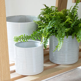 Pale Grey Ribbed Ceramic Plant Pot