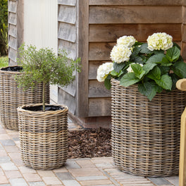 Round Rattan Planter With Curved Base