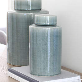 Pale Teal Ceramic Storage Jar