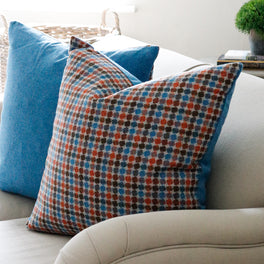 Large Multi Spot Blue and Orange Wool Cushion