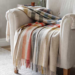 Beige and Bright Stripe Check Lambswool Throw