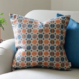 Orange and Blue Geometric Wool Cushion