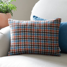 Rectangle Multi Spot Blue and Orange Wool Cushion