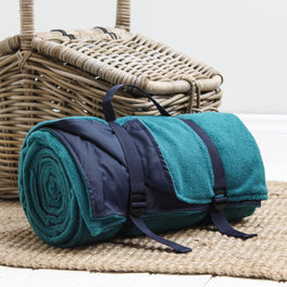 Large Teal Green And Navy Fleece Picnic Blanket