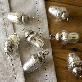 Aged Silver Glass Acorn Baubles