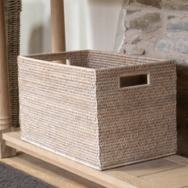 Marbury Rectangle Rattan Console Table Basket