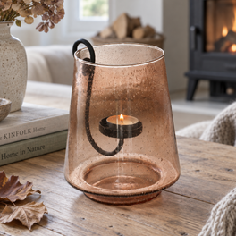 Amber Glass Hurricane Tea Light Holder