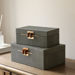 Faux Grey Shagreen Storage Box With Handle