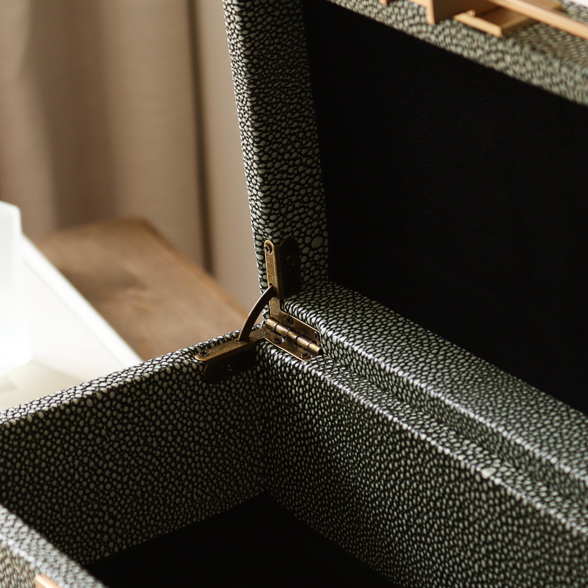 Faux Grey Shagreen Storage Box With Handle - Marquis & Dawe