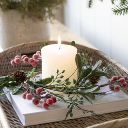 Faux Red Berry and Eucalyptus Candle Ring