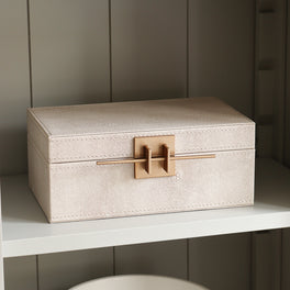 Faux Shagreen Ivory Storage Box With Handle