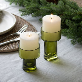 Green Glass Pillar Candle Holder