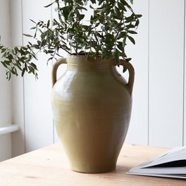 Olive Green Vase With Handles