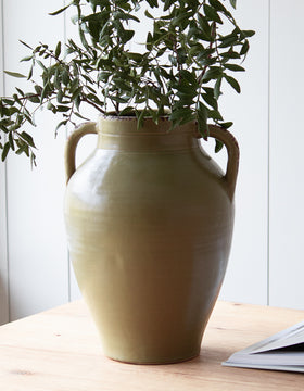 Olive Green Vase With Handles