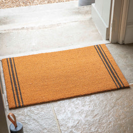Grey Triple Stripe Coir Doormat