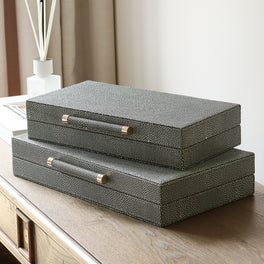 Long Faux Grey Shagreen Box