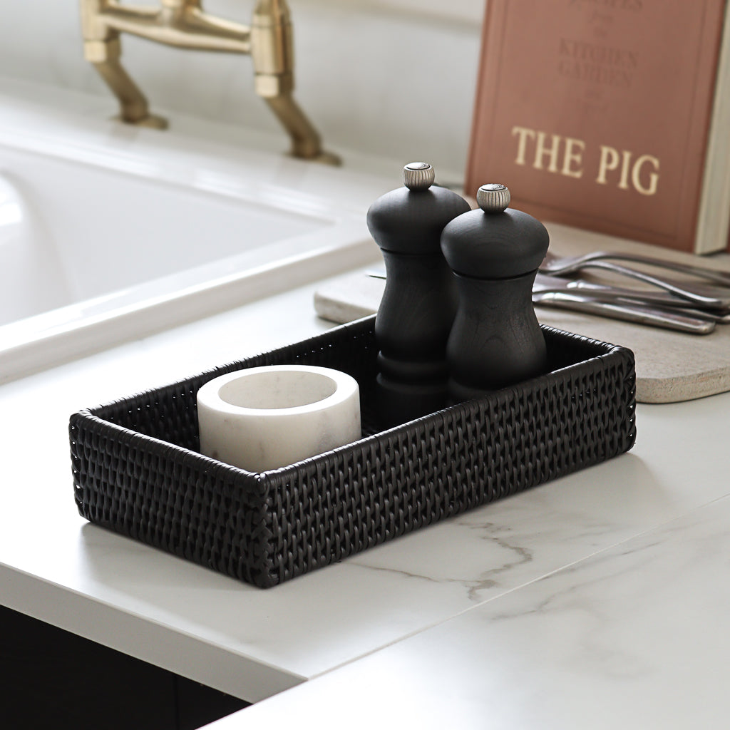 Marbury Black Rattan Decorative Tray - Marquis & Dawe