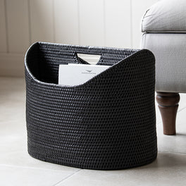 Marbury Black Rattan Magazine Basket