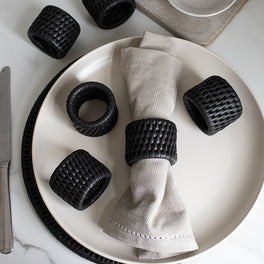 Slight Second Marbury Black Rattan Napkin Rings - Set of 6