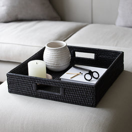 Marbury Black Rattan Square Tray