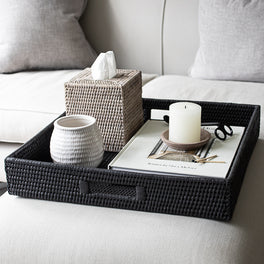 Slight Second Marbury Black Rattan Square Tray