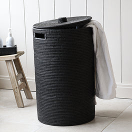 Slight Second Marbury Black Round Rattan Laundry Basket