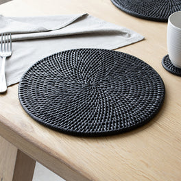 Marbury Black Round Rattan Placemat - Set of 2