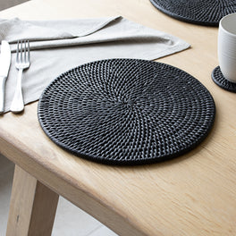 Slight Second Marbury Black Round Rattan Placemat - Set of 2