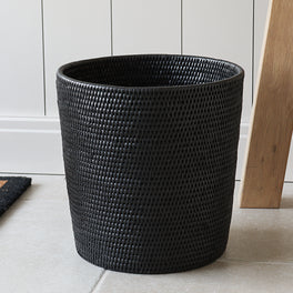 Slight Second Marbury Black Round Rattan Wastepaper Bin