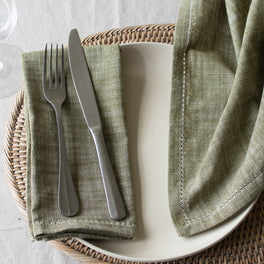 Set Of Four Olive Green Cotton Napkins