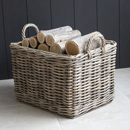 Rattan Hessian Lined Rectangle Basket With Handles