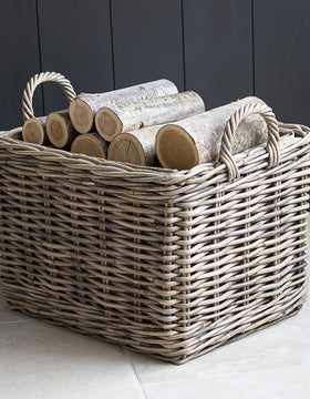 Rattan Hessian Lined Rectangle Basket With Handles