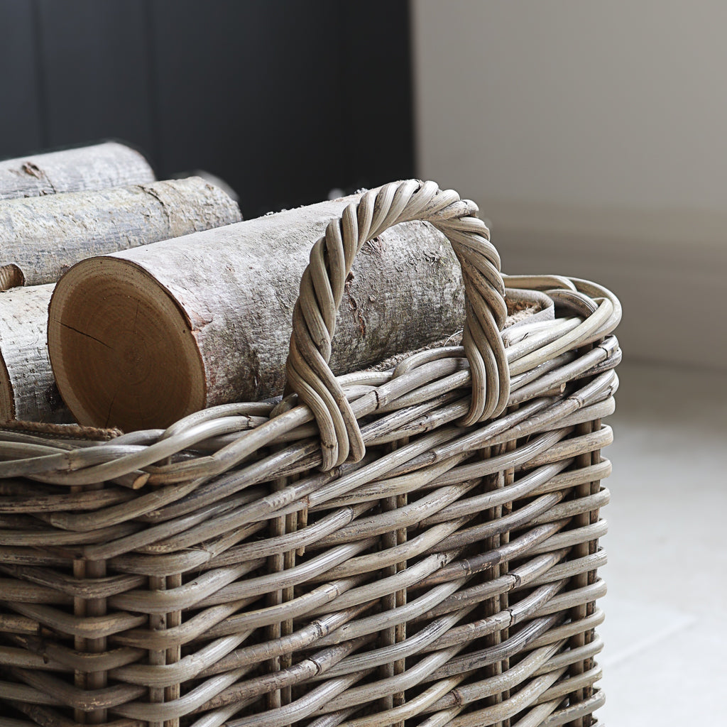 Rattan Hessian Lined Rectangle Basket With Handles - Marquis and Dawe ...