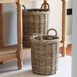 Round Rattan Basket With Handles