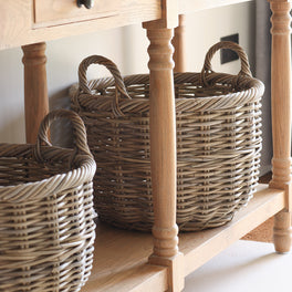 Round Rattan Storage Basket With Handles