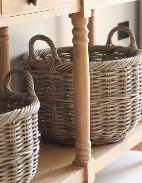 Round Rattan Storage Basket With Handles