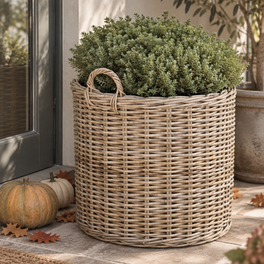 Round Rattan Planter With Handles
