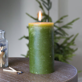 Botanical Green Rustic Pillar Candle – 13 cm
