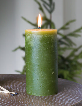 Botanical Green Rustic Pillar Candle – 13 cm