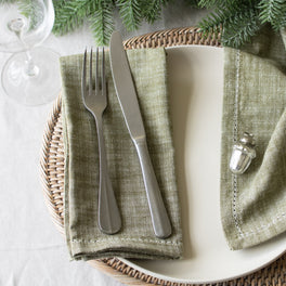 Set Of Four Olive Green Cotton Napkins