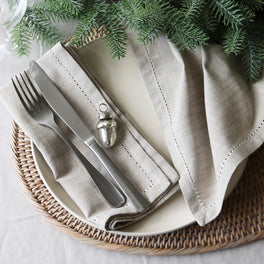 Set Of Four Stone Beige Cotton Napkins