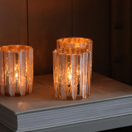 Set of Three Ribbed Glass Tea Light Holders