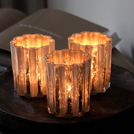 Set of Three Ribbed Glass Tea Light Holders