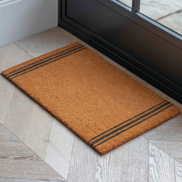 Grey Triple Stripe Coir Doormat
