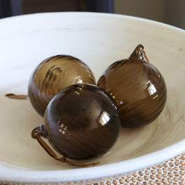 Three Twisted Antique Brown Glass Baubles