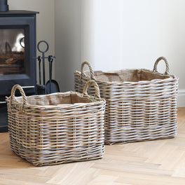 Square Lined Rattan Storage Basket