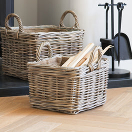 Square Lined Rattan Storage Basket
