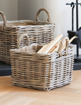 Square Lined Rattan Storage Basket