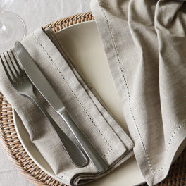 Set Of Four Stone Beige Cotton Napkins