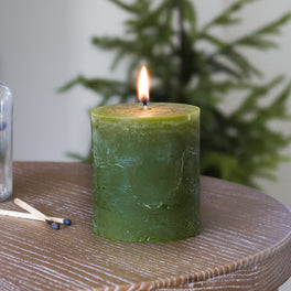 Botanical Green Rustic Pillar Candle – 7.5 cm